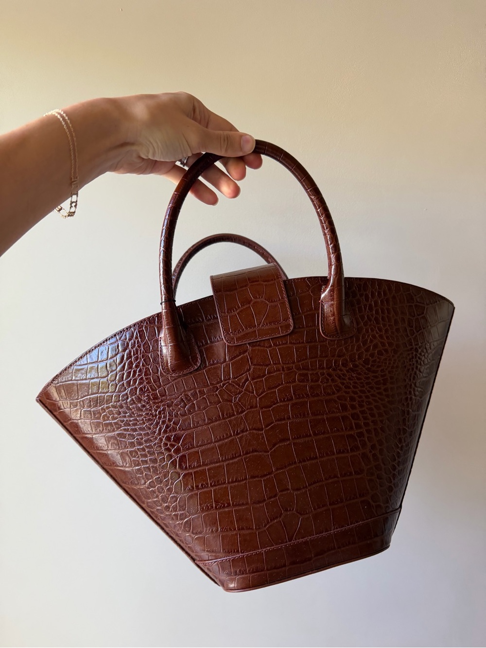 Croc-Embossed Structured Tote in Deep Brown - Picture 2 of 3